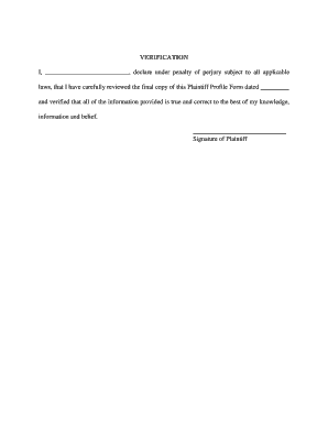 Plaintiff Profile Verification Form