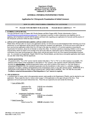 Florida Chiropractic Licensure Application