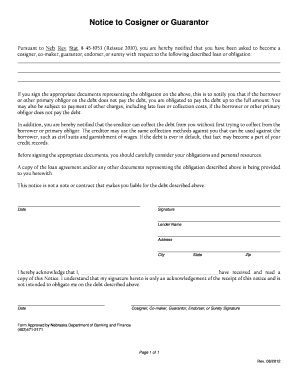 Notice to Cosigner or Guarantor
