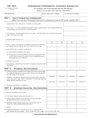 New Jersey Corporation Business Tax Underpayment Form