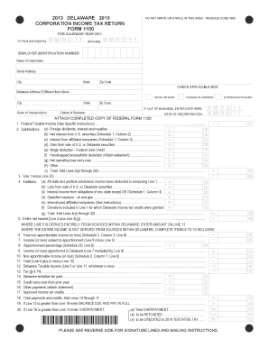 Delaware Corporation Income Tax Return Form 1100