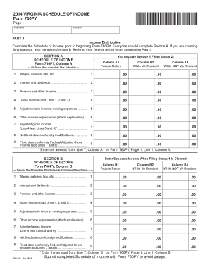 2014 Virginia Schedule of Income Form 760PY