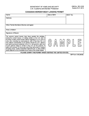 Canadian Border Boat Landing Permit