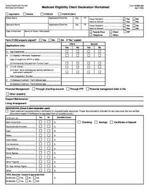 Texas Medicaid Eligibility Client Declaration Worksheet