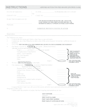 Indiana Verified Motion for Fee Waiver
