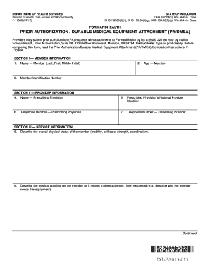 Wisconsin Prior Authorization Durable Medical Equipment Attachment