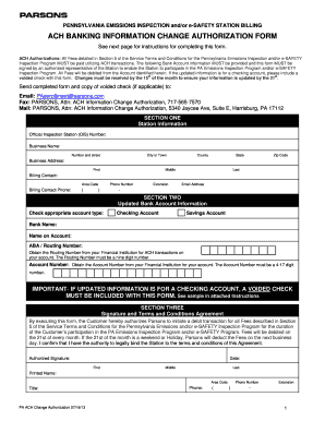 Pennsylvania Emissions Inspection ACH Authorization Form