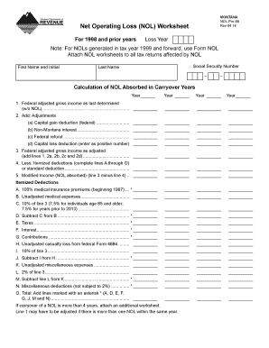 Montana Net Operating Loss Worksheet