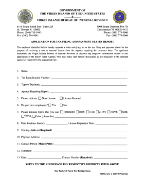 Virgin Islands Tax Filing and Payment Status Report