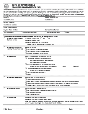 Springfield Trash Fee Change/Dispute Form