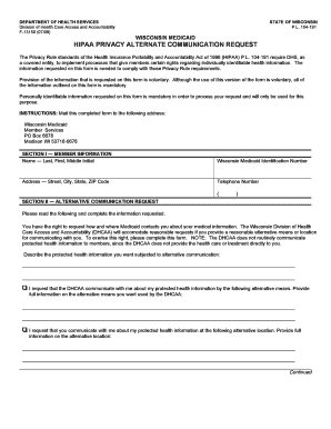 Wisconsin Medicaid HIPAA Privacy Alternate Communication Request