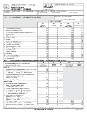 Missouri Nonresident S Corporation Schedule