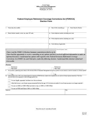 Federal Employee Retirement Coverage Corrections Act Election Form