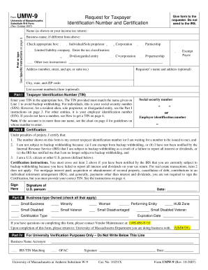 University of Massachusetts Substitute W-9 Form