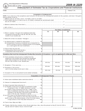 Iowa IA 2220 Form for Corporate Estimated Tax Underpayment