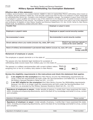 New Mexico Military Spouse Withholding Tax Exemption Statement