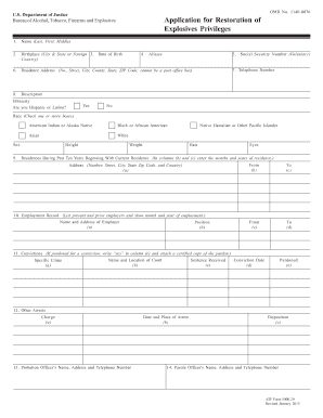 ATF Form 5400.29 - Application for Restoration of Explosives Privileges