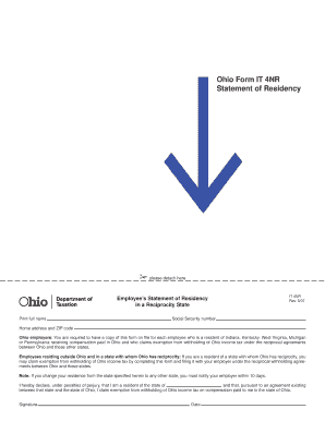 Ohio Form IT 4NR Statement of Residency