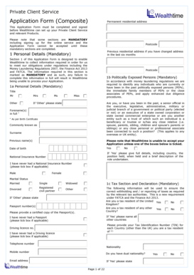 Wealthtime Private Client Service Application Form