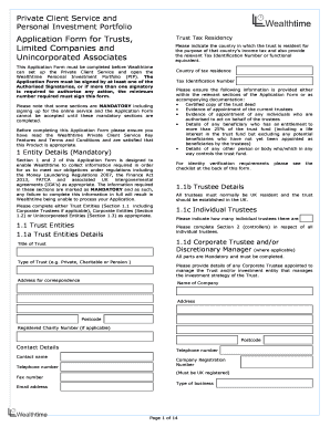 Wealthtime Private Client Service Application Form