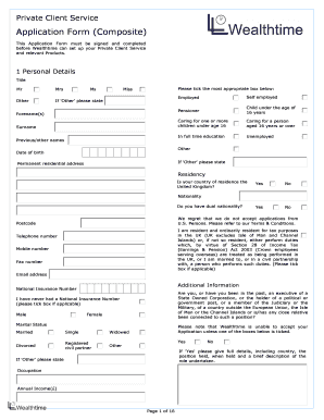 Private Client Service Application Form