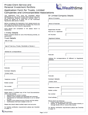 Wealthtime Private Client Service Application Form