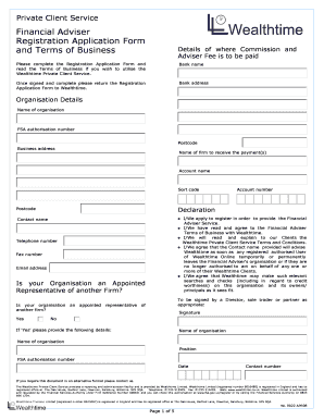Wealthtime Financial Adviser Registration Application Form