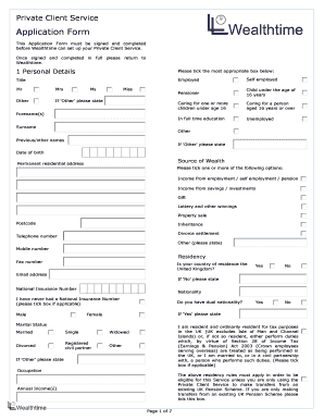 Wealthtime Private Client Service Application Form