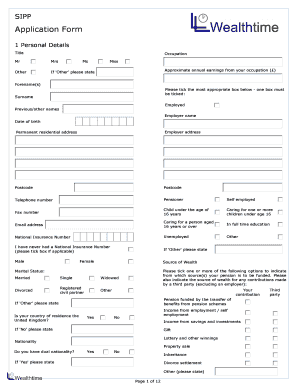 UK SIPP Application Form