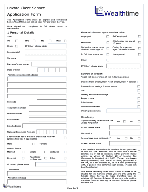 Private Client Service Application Form