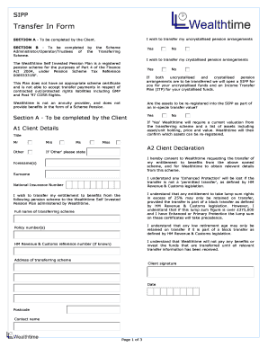 UK Self Invested Pension Plan Transfer Form