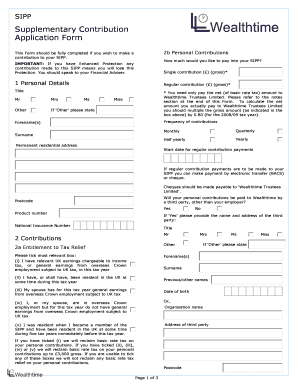 SIPP Supplementary Contribution Application Form