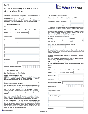 SIPP Supplementary Contribution Application Form