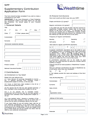 SIPP Supplementary Contribution Application Form
