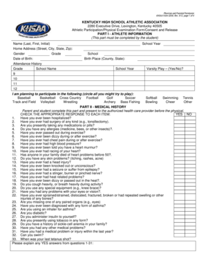 Kentucky High School Athletic Participation Form