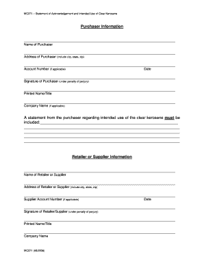 Statement of Acknowledgement and Intended Use of Clear Kerosene