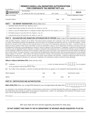 Pennsylvania Corporate Tax Report Signature Authorization
