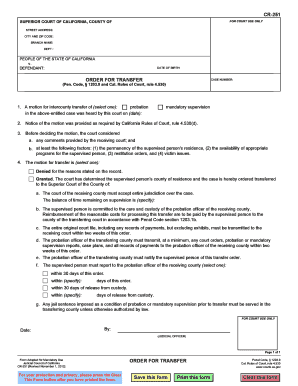 California Order for Transfer of Probation Case