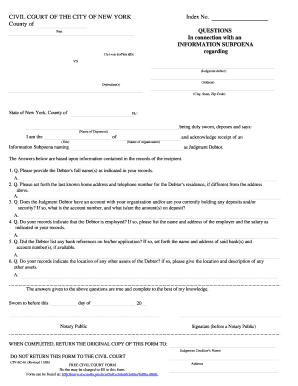 New York Information Subpoena for Judgment Debtor