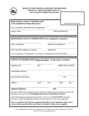Washington State Criminal History Request Form