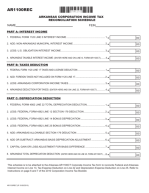 Arkansas Corporation Income Tax Reconciliation Schedule