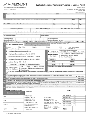 Vermont Driver License or Learner Permit Application
