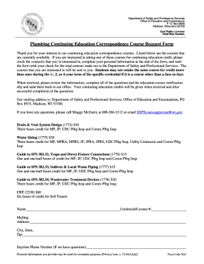 Plumbing Continuing Education Course Request Form