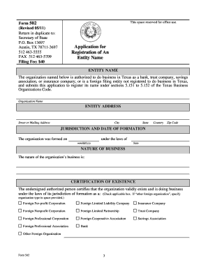 Texas Entity Name Registration Form 502
