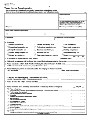 Texas Nexus Questionnaire