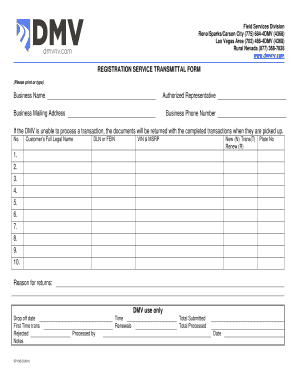 Nevada DMV Registration Service Transmittal Form