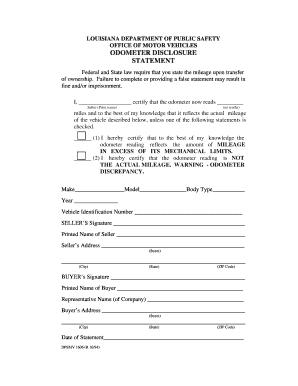 Louisiana Odometer Disclosure Statement