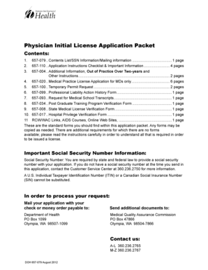 Washington Physician Initial License Application