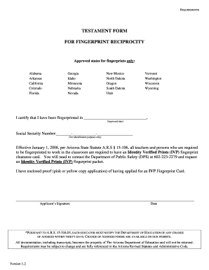 Arizona IVP Fingerprint Clearance Card Application