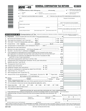 New York City General Corporation Tax Return 2012